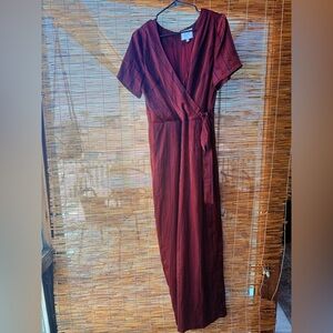 J.O.A. Burgundy Striped jumpsuit